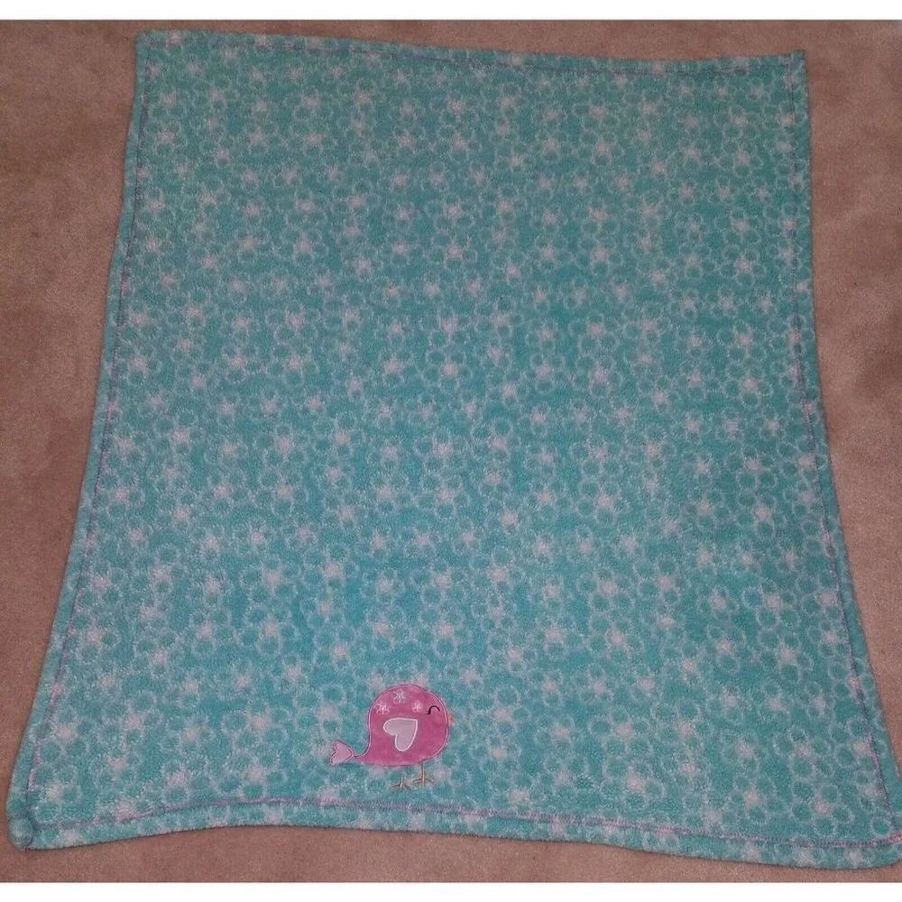 Baby Gear Blue Pink Bird Security Blanket Fleece Lovey White 30